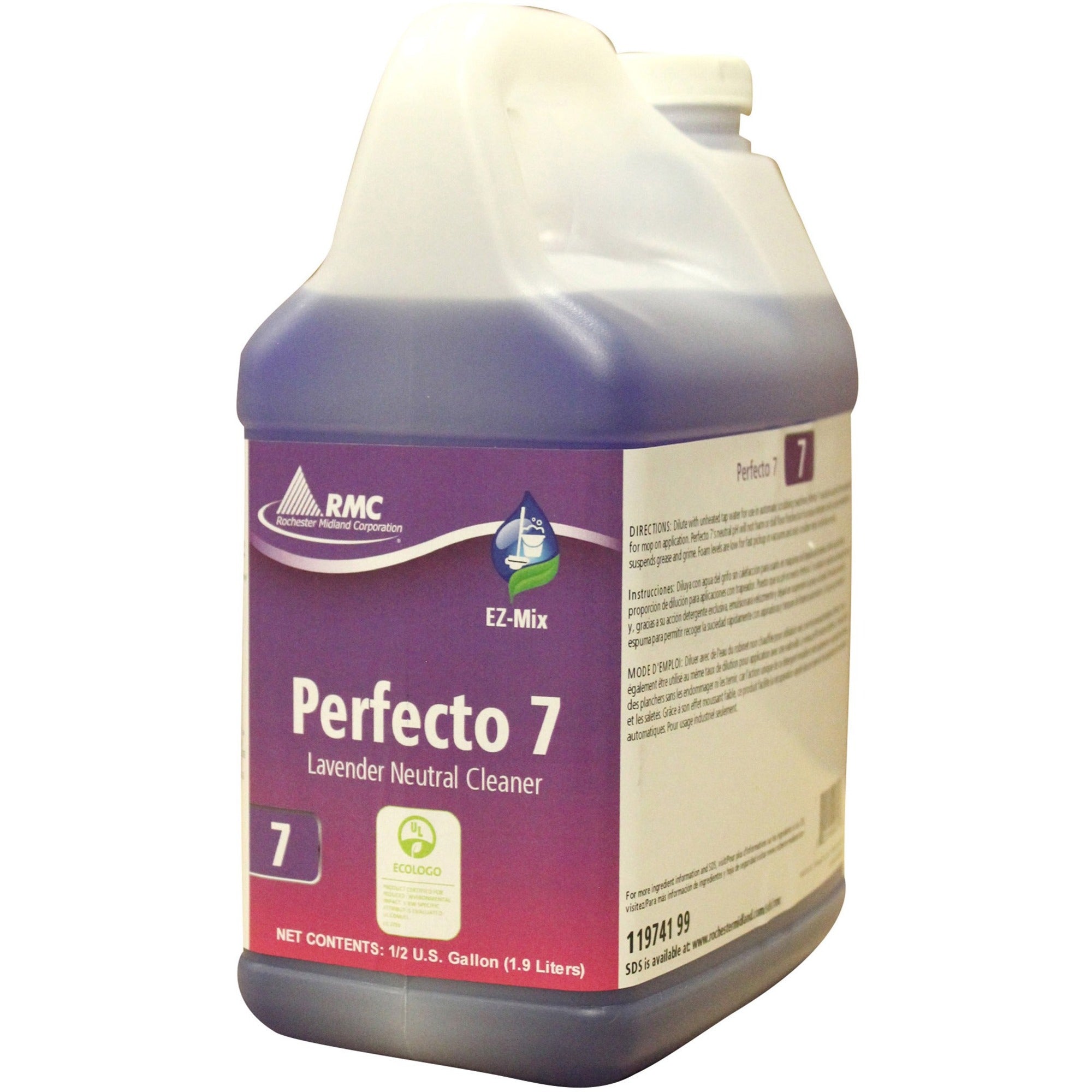 RMC Perfecto 7 Lavendar Cleaner - For Wall, Floor, Chrome, Porcelain, Stainless Steel - Concentrate - 64.2 fl oz (2 quart) - Lavender Scent - 4 / Carton - Purple - 