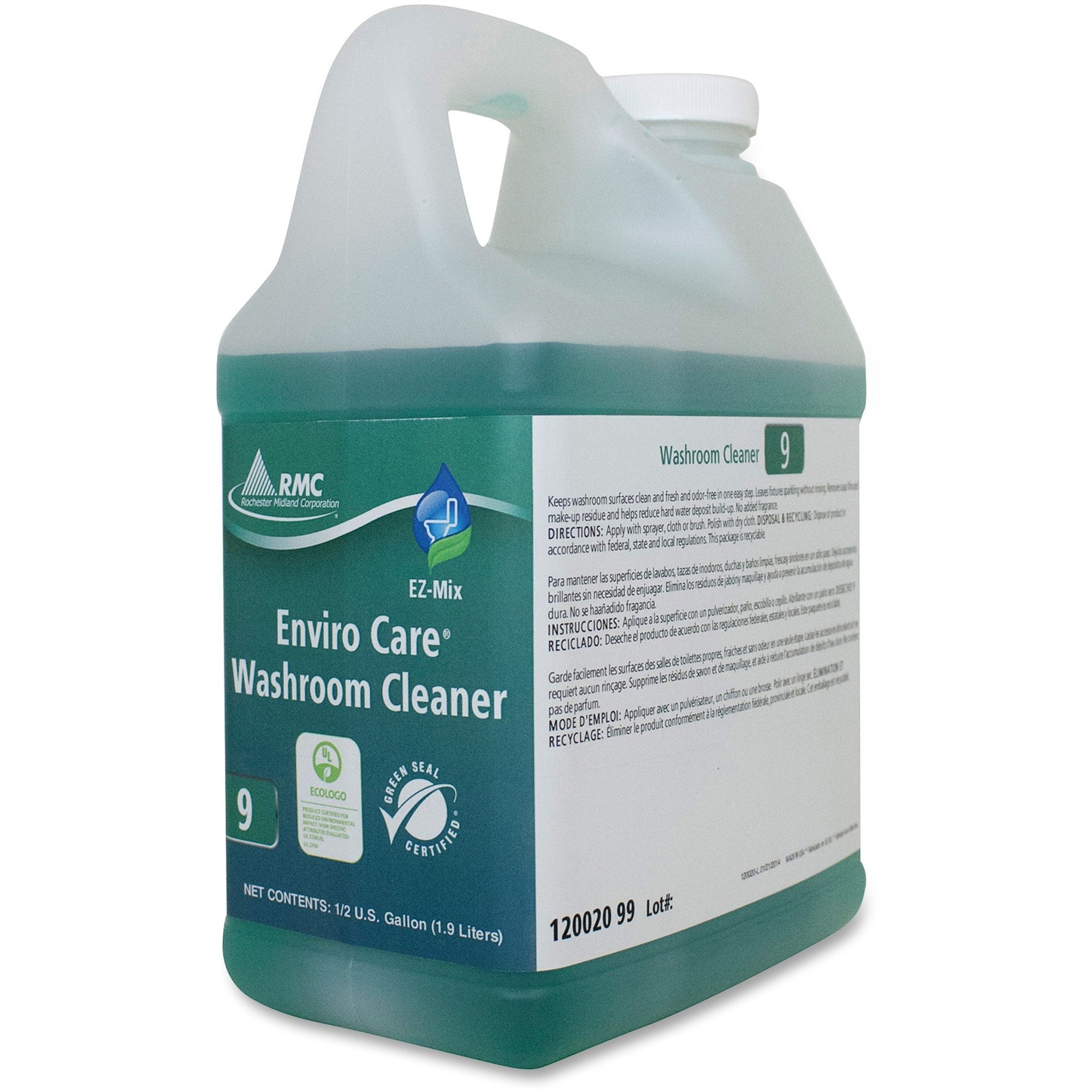 RMC Enviro Care Washroom Cleaner - For Multipurpose - Concentrate - 64.2 fl oz (2 quart) - 4 / Carton - Bio-based, Non-toxic, Phosphate-free - Green - 