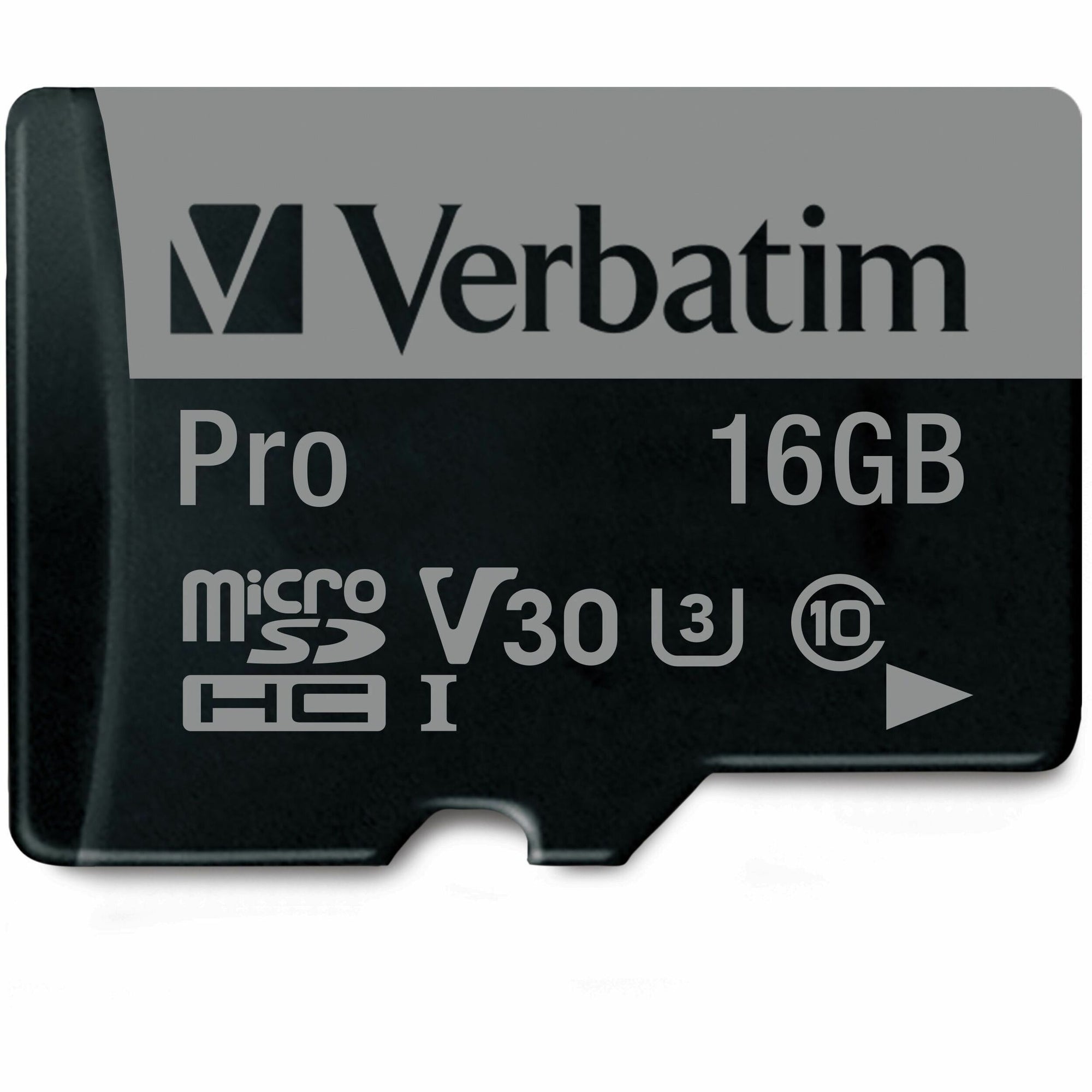 Verbatim 16GB Pro 600X microSDHC Memory Card with Adapter, UHS-I U3 Class 10 - Class 10/UHS-I (U3) - 90 MB/s Read1 Pack - 600x Memory Speed