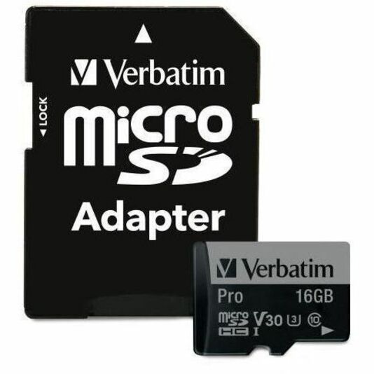 Verbatim 16GB Pro 600X microSDHC Memory Card with Adapter, UHS-I U3 Class 10 - Class 10/UHS-I (U3) - 90 MB/s Read1 Pack - 600x Memory Speed