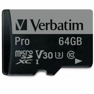 Verbatim 64GB Pro 600X microSDXC Memory Card with Adapter, UHS-I U3 Class 10 - Class 10/UHS-I (U3) - 90 MB/s Read1 Pack - 600x Memory Speed