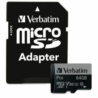 Verbatim 64GB Pro 600X microSDXC Memory Card with Adapter, UHS-I U3 Class 10 - Class 10/UHS-I (U3) - 90 MB/s Read1 Pack - 600x Memory Speed