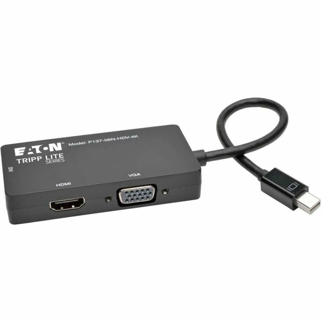 Tripp Lite by Eaton Keyspan Mini DisplayPort to VGA/DVI/HDMI All-in-One Video Converter Adapter 4K 30Hz HDMI DP1.2 Black 6-in. (15.24 cm) - 6" DVI/HDMI/Mini DisplayPort/VGA A/V Cable for Audio/Video Device, Monitor, Tablet, Projector, TV - First End: