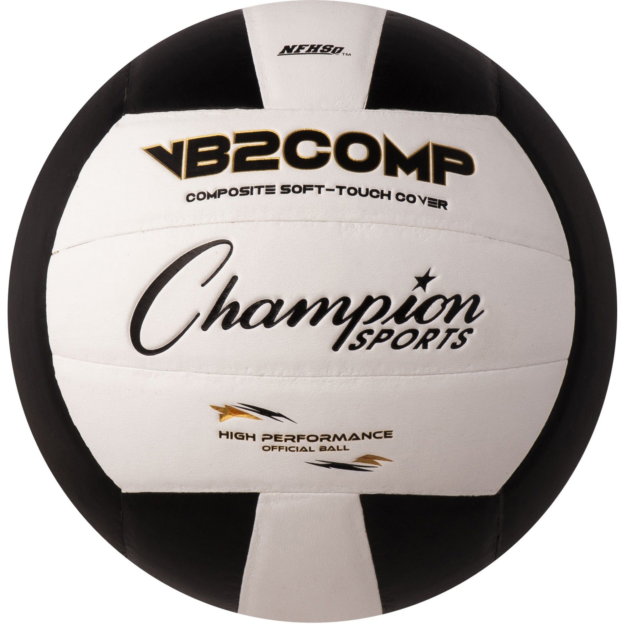 Champion Sports Composite Volleyball Black - 8.25" - Synthetic Leather - Black, White - 1 Each - 