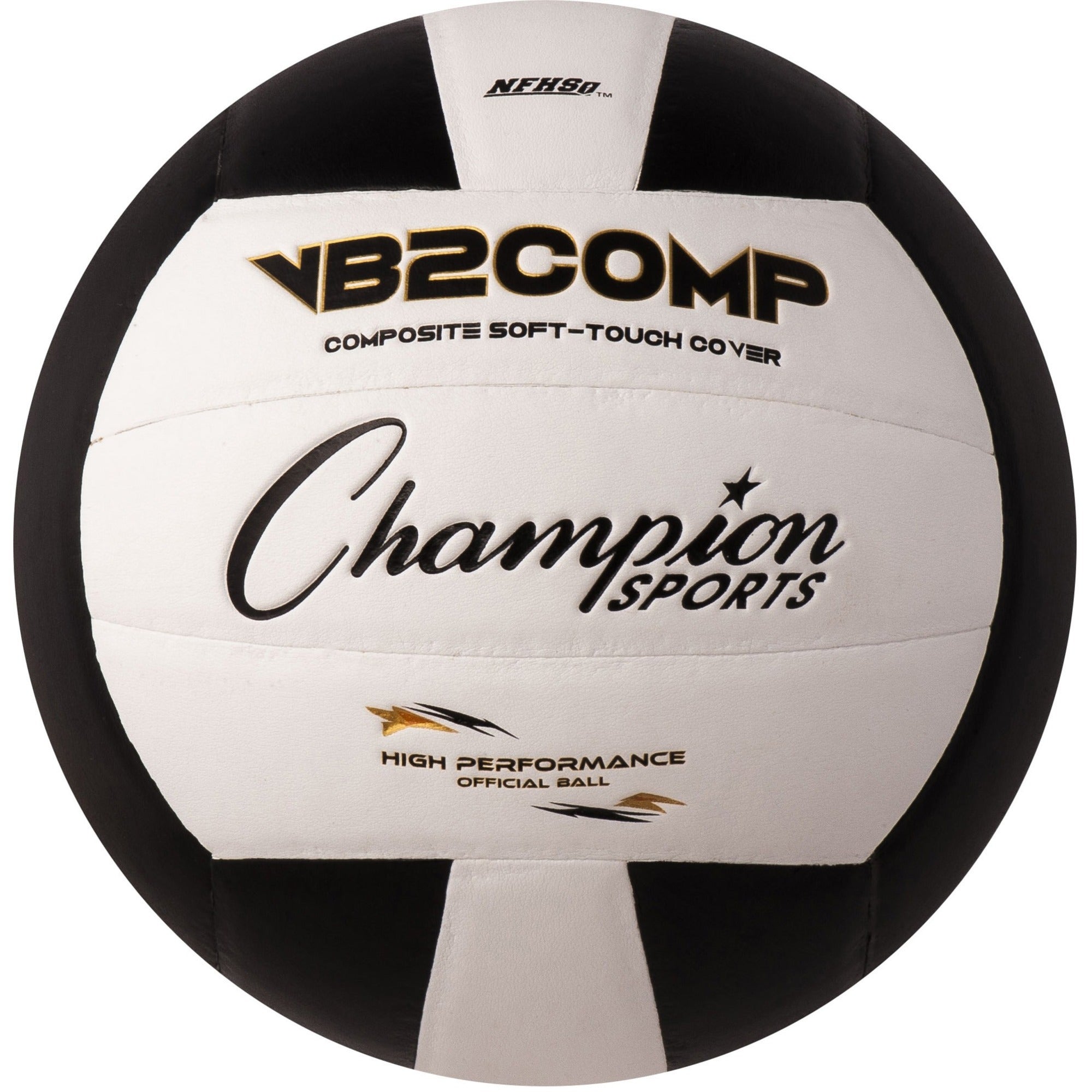 Champion Sports Composite Volleyball Black - 8.25" - Synthetic Leather - Black, White - 1 Each