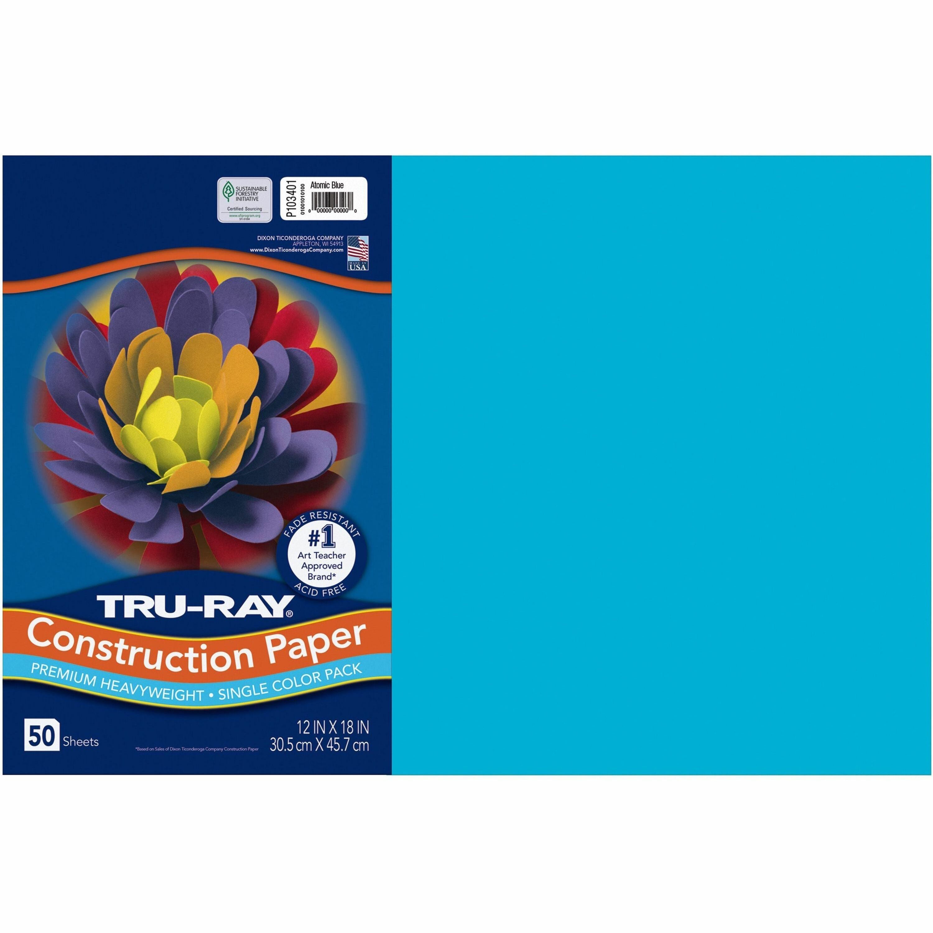 tru-ray-construction-paper-art-project-18width-x-12length-50-pack-atomic-blue-sulphite_pac103401 - 1