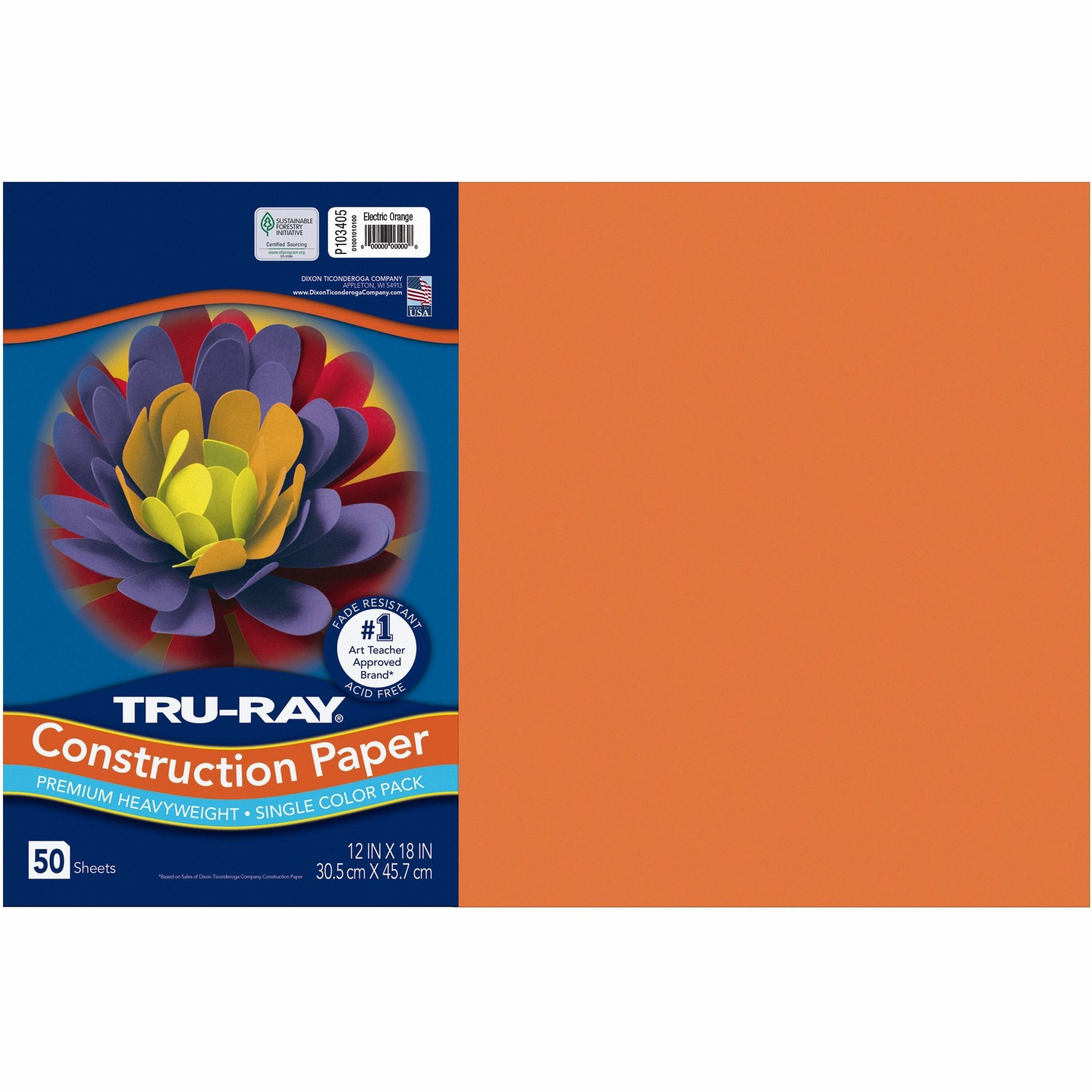 tru-ray-construction-paper-art-project-18width-x-12length-50-pack-electric-orange-sulphite_pac103405 - 1