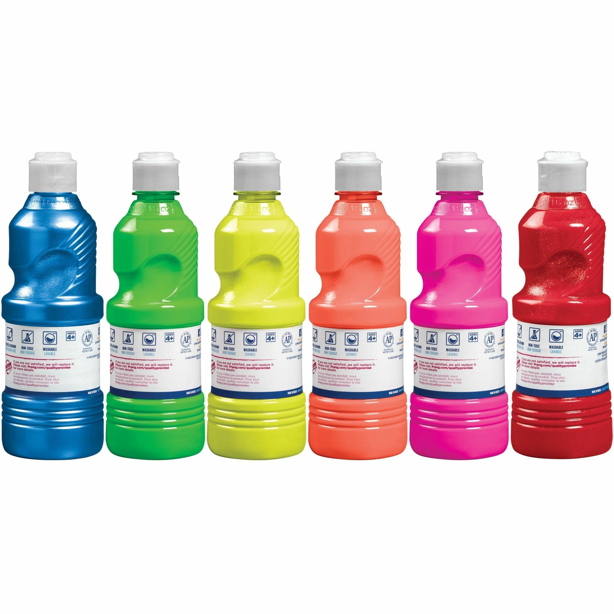 Prang Power Fluorescent Paint Set - 16 fl oz - 6 / Set - Neon Green, Neon Yellow, Neon Orange, Neon Pink, Neon Red, Neon Turquoise - 