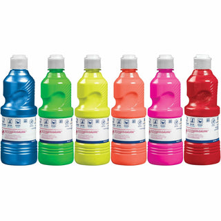 Prang Power Fluorescent Paint Set - 16 fl oz - 6 / Set - Neon Green, Neon Yellow, Neon Orange, Neon Pink, Neon Red, Neon Turquoise - 
