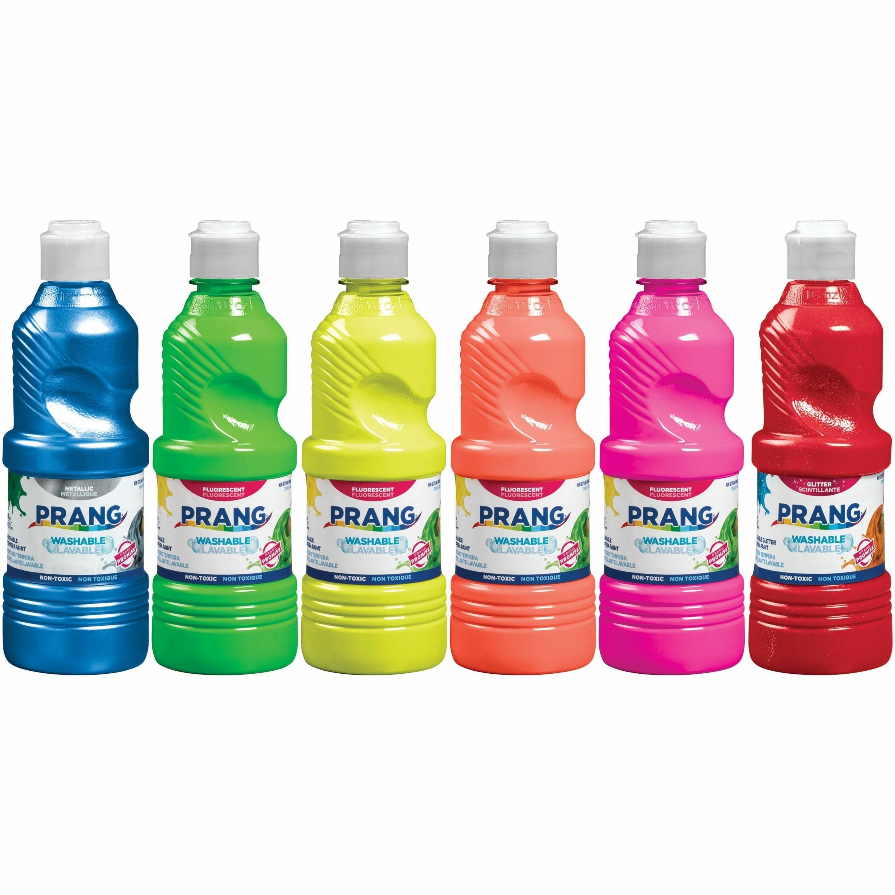 Prang Power Fluorescent Paint Set - 16 fl oz - 6 / Set - Neon Green, Neon Yellow, Neon Orange, Neon Pink, Neon Red, Neon Turquoise - 
