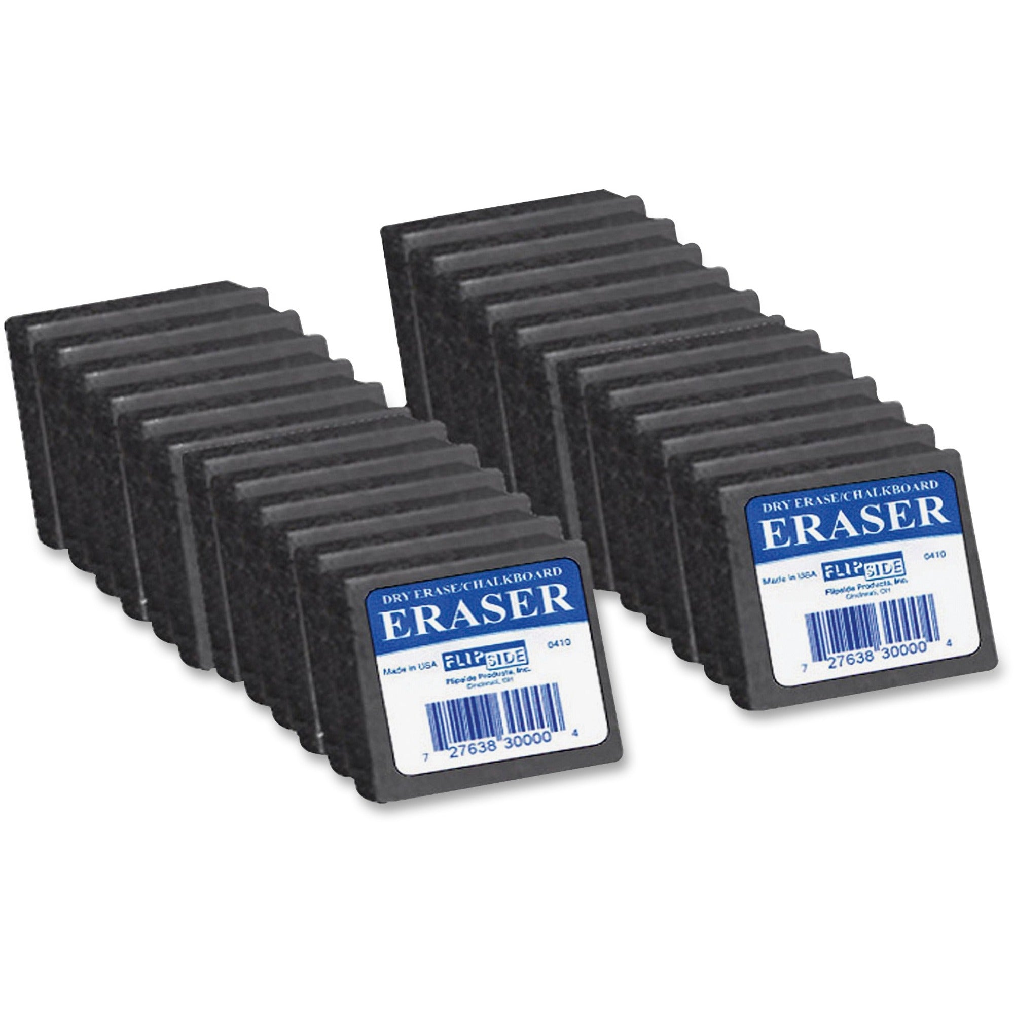 Flipside Dry Erase/Chalkboard Eraser - Gray - Felt - 2" Width x 1" Height x 2" Depth x - 24 / Pack - Soft - 