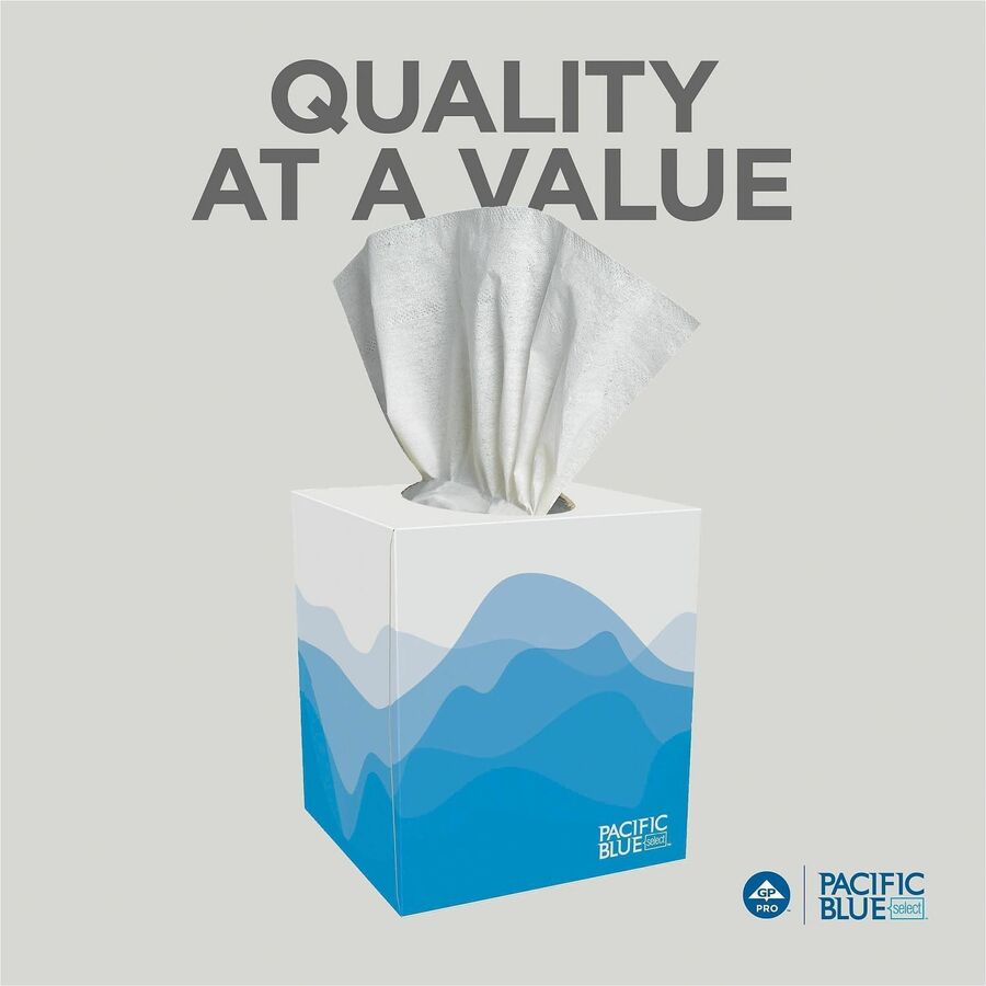 Pacific Blue Select Facial Tissue by GP Pro - Cube Box - 2 Ply - 7.65" x 8.85" - White - Soft, Absorbent - 100 Per Box - 36 / Carton