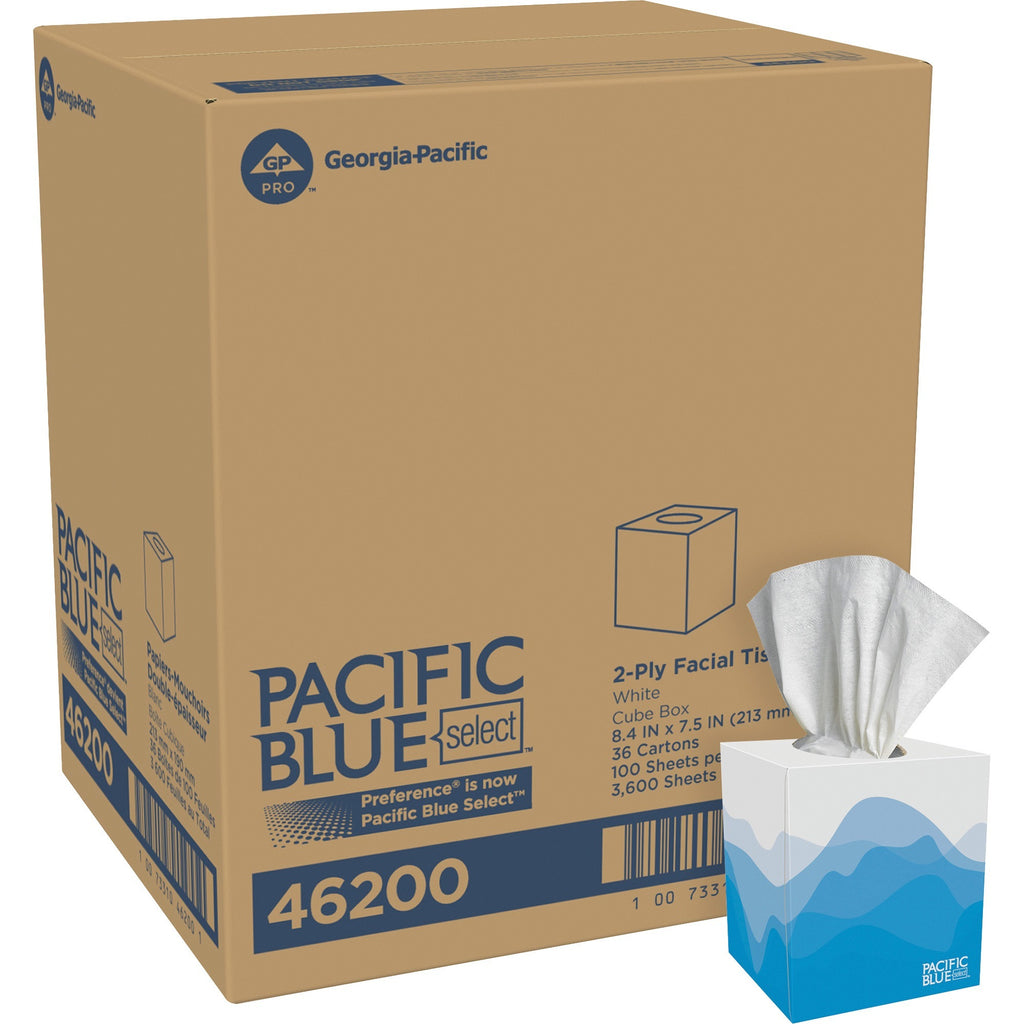 pacific-blue-select-facial-tissue-by-gp-pro-cube-box-2-ply-765-x-885-white-soft-absorbent-100-per-box-36-carton_gpc46200ct - 1