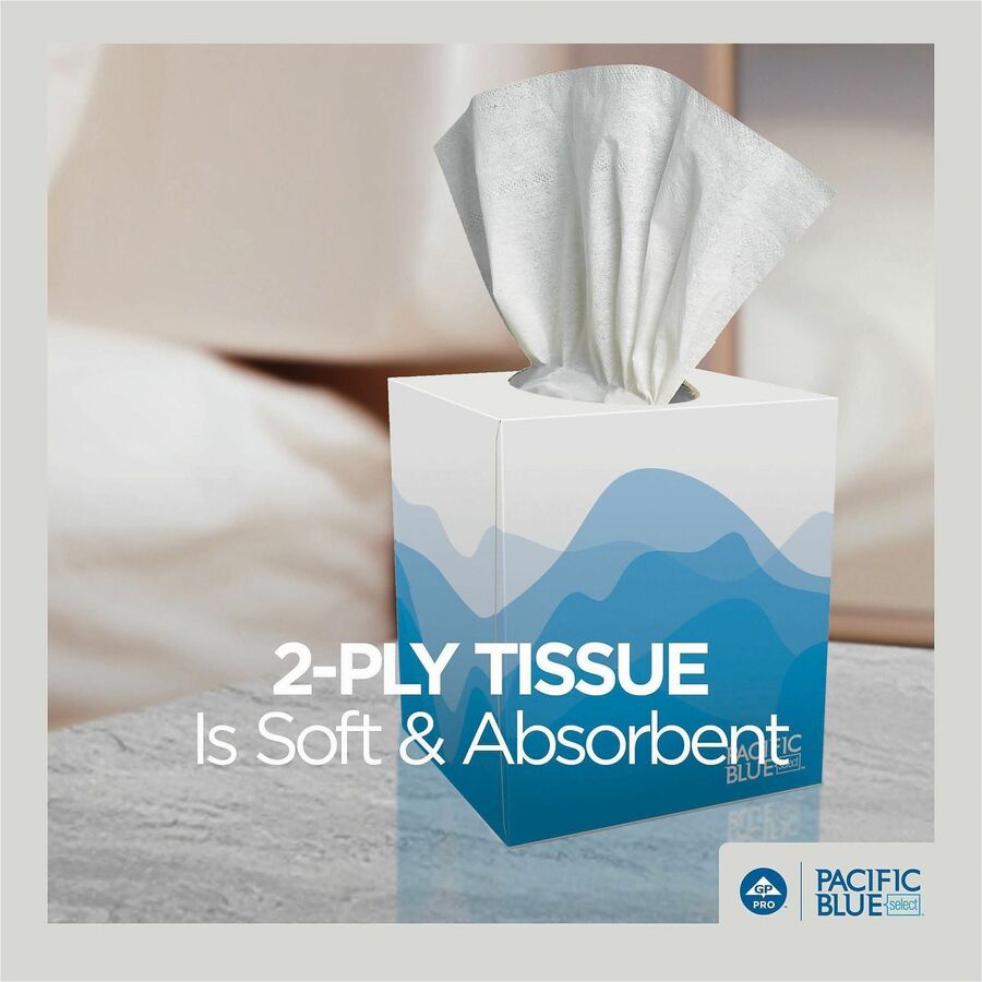 Pacific Blue Select Facial Tissue by GP Pro - Cube Box - 2 Ply - 7.65" x 8.85" - White - Soft, Absorbent - 100 Per Box - 36 / Carton