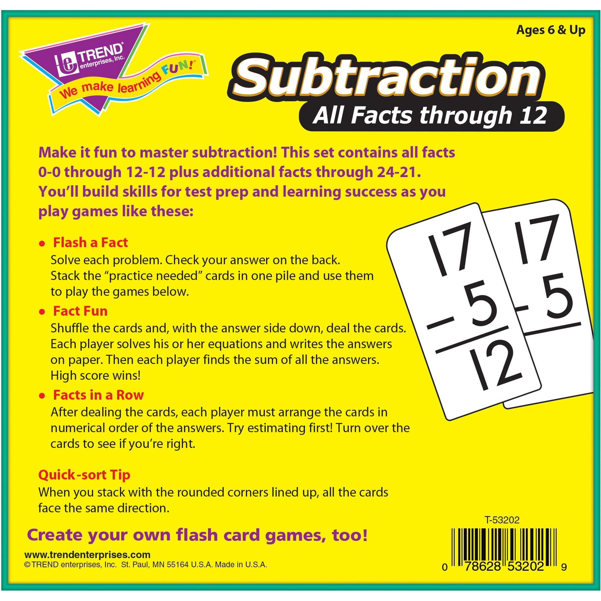 trend-subtraction-all-facts-through-12-flash-cards-theme-subject-learning-skill-learning-subtraction-169-pieces-6+-169-box_tep53202 - 2