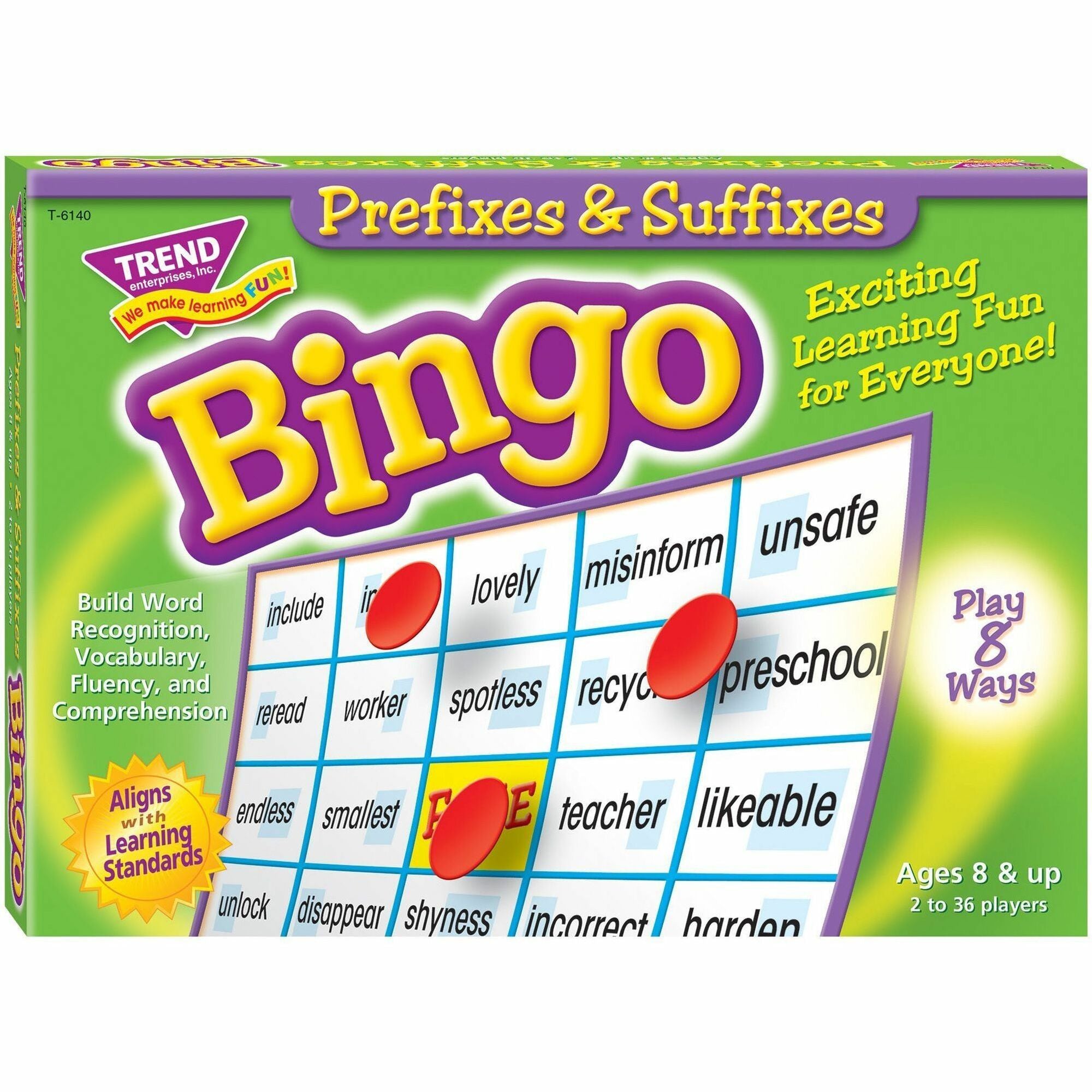 Trend Prefixes and Suffixes Bingo Game - Educational - 3 to 36 Players - 1 Each - 