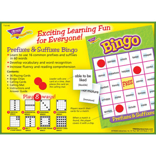 Trend Prefixes and Suffixes Bingo Game - Educational - 3 to 36 Players - 1 Each - 
