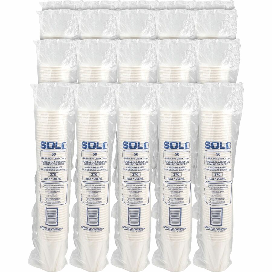 Solo 10 oz Paper Hot Cups - 50.0 / Bag - 20 / Carton - White - Paper - Hot Drink, Cold Drink, Beverage - 2