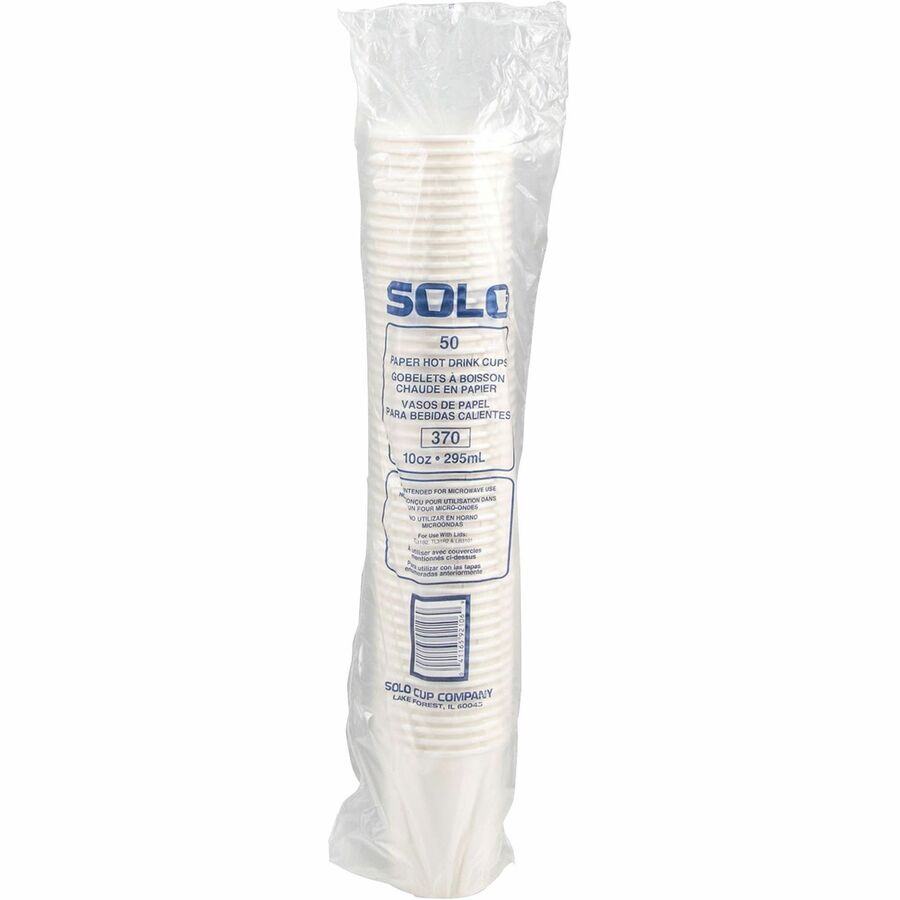 Solo 10 oz Paper Hot Cups - 50.0 / Bag - 20 / Carton - White - Paper - Hot Drink, Cold Drink, Beverage - 4