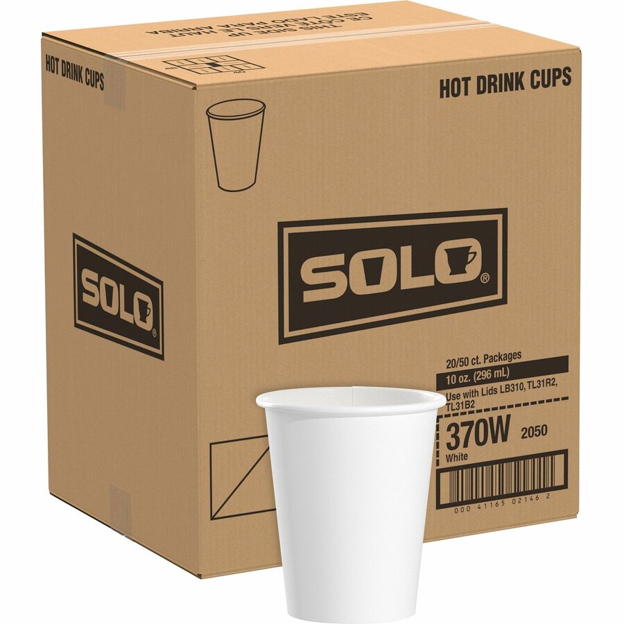 Solo 10 oz Paper Hot Cups - 50.0 / Bag - 20 / Carton - White - Paper - Hot Drink, Cold Drink, Beverage - 5