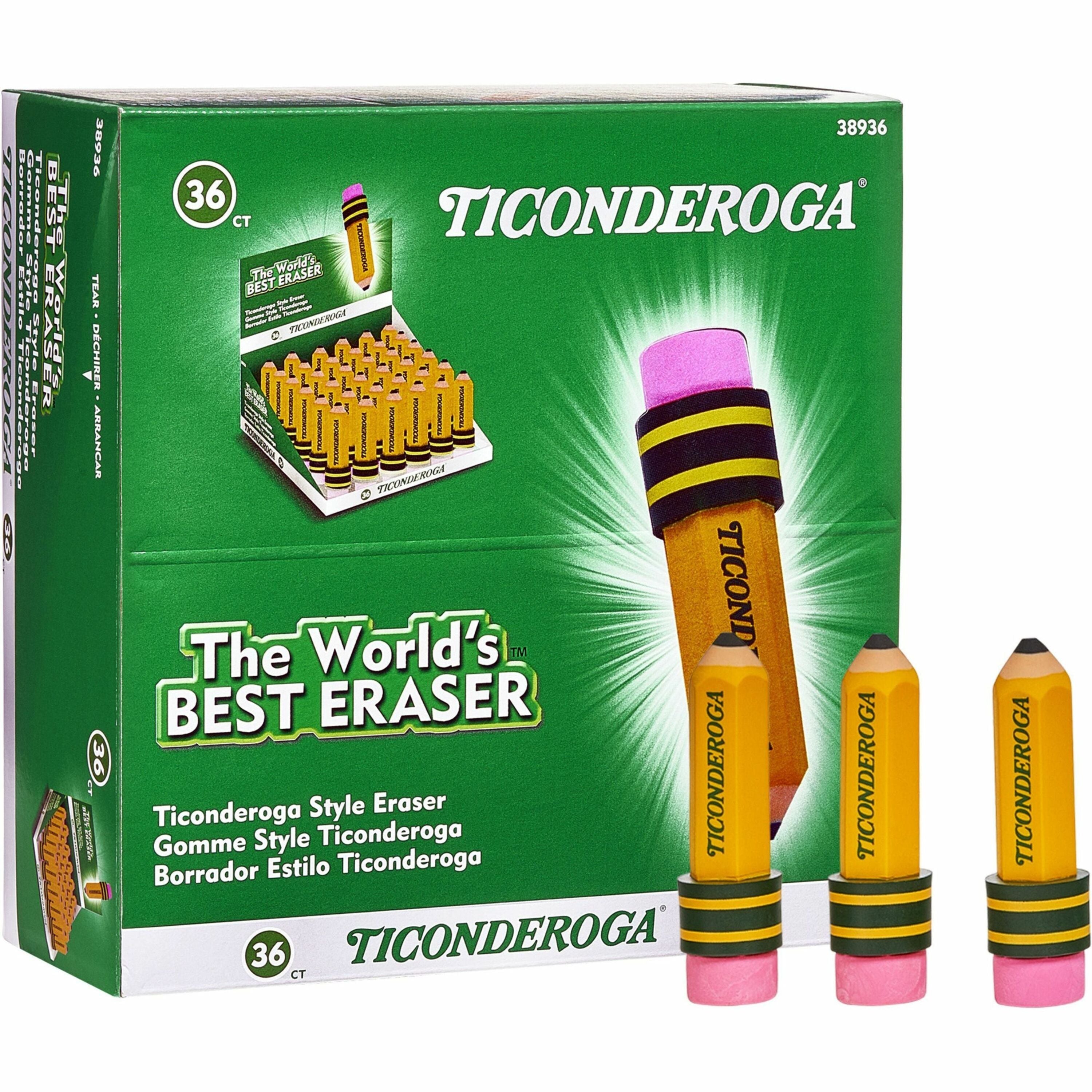 Ticonderoga Pencil-Shaped Erasers - Yellow - Pencil - 36 / Box - Latex-free, Smudge-free, Non-toxic - 