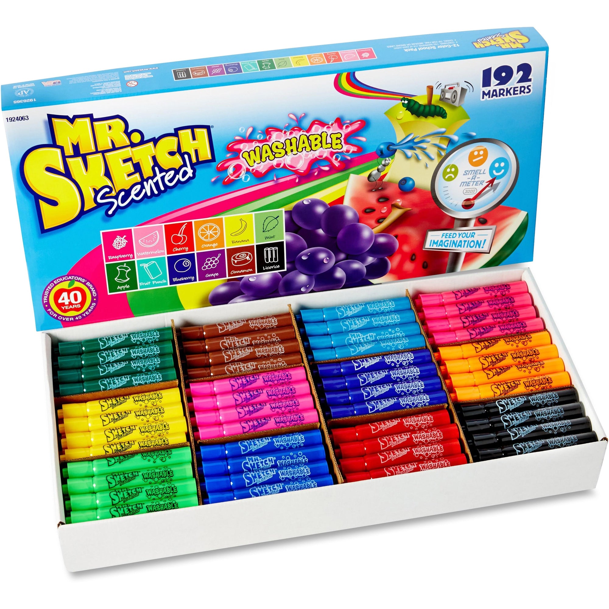 Washable Markers, Broad Chisel Tip, Assorted Colors, 192/Set