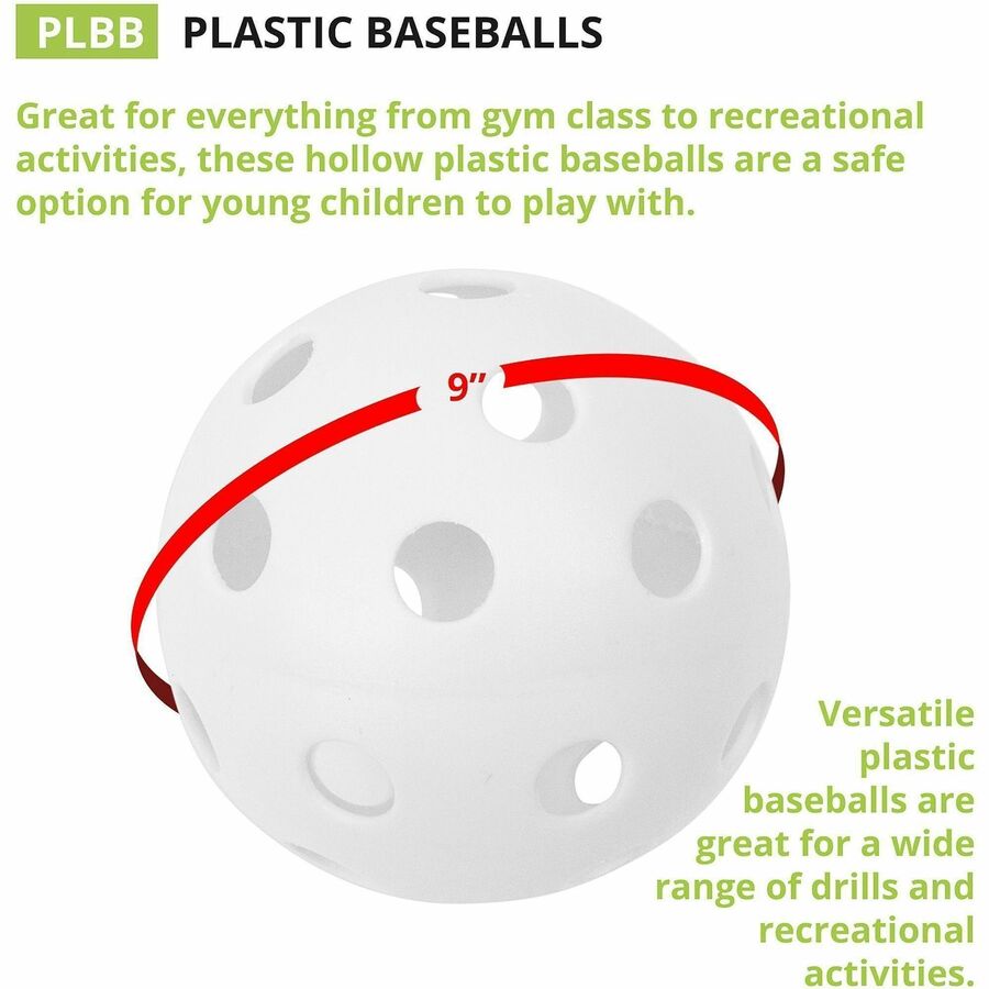 Plastic Baseballs, 9" Diameter, White, 12/Set