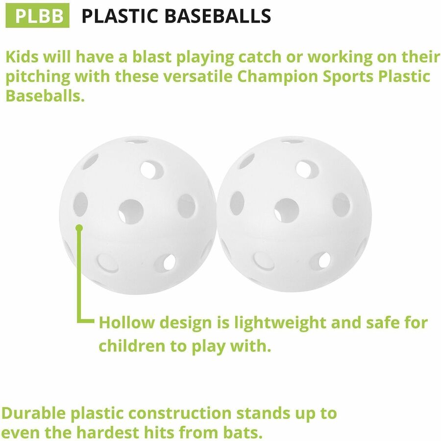 Plastic Baseballs, 9" Diameter, White, 12/Set