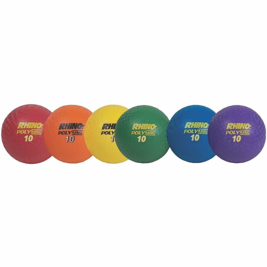 Rhino Playground Ball Set, 10" Diameter, Rubber, Assorted Colors, 6/Set