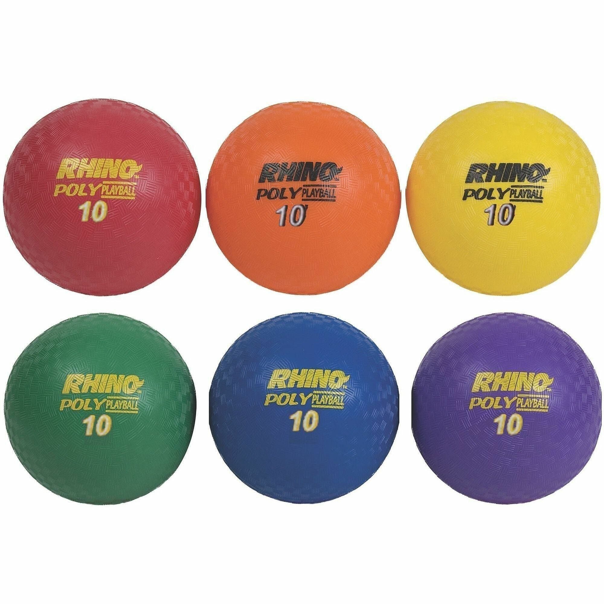 Rhino Playground Ball Set, 10" Diameter, Rubber, Assorted Colors, 6/Set