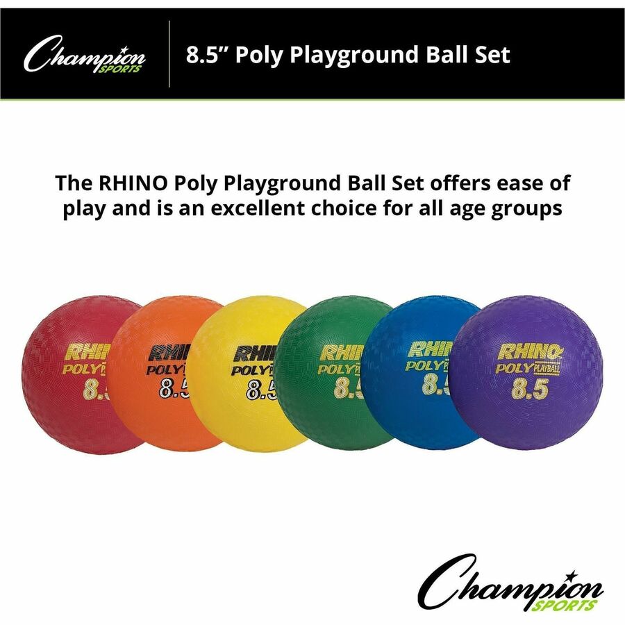 Rhino Playground Ball Set, 8.5" Diameter, Assorted Colors, 6/Set