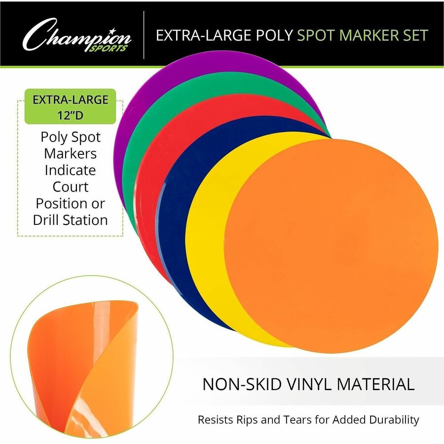 Extra Large Poly Marker Set, 12" dia, Assorted Colors, 6 Spots/Set