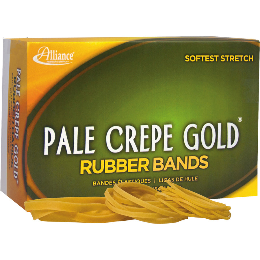 Alliance Rubber 20545 Pale Crepe Gold Rubber Bands - Size #54 - Assorted Sizes - Golden Crepe - 1 lb Box