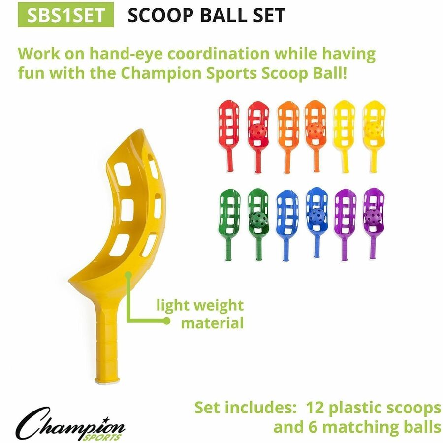 Scoop Ball Set, Plastic, Assorted Colors, 2 Scoops,1 Ball/Set, 6/Set