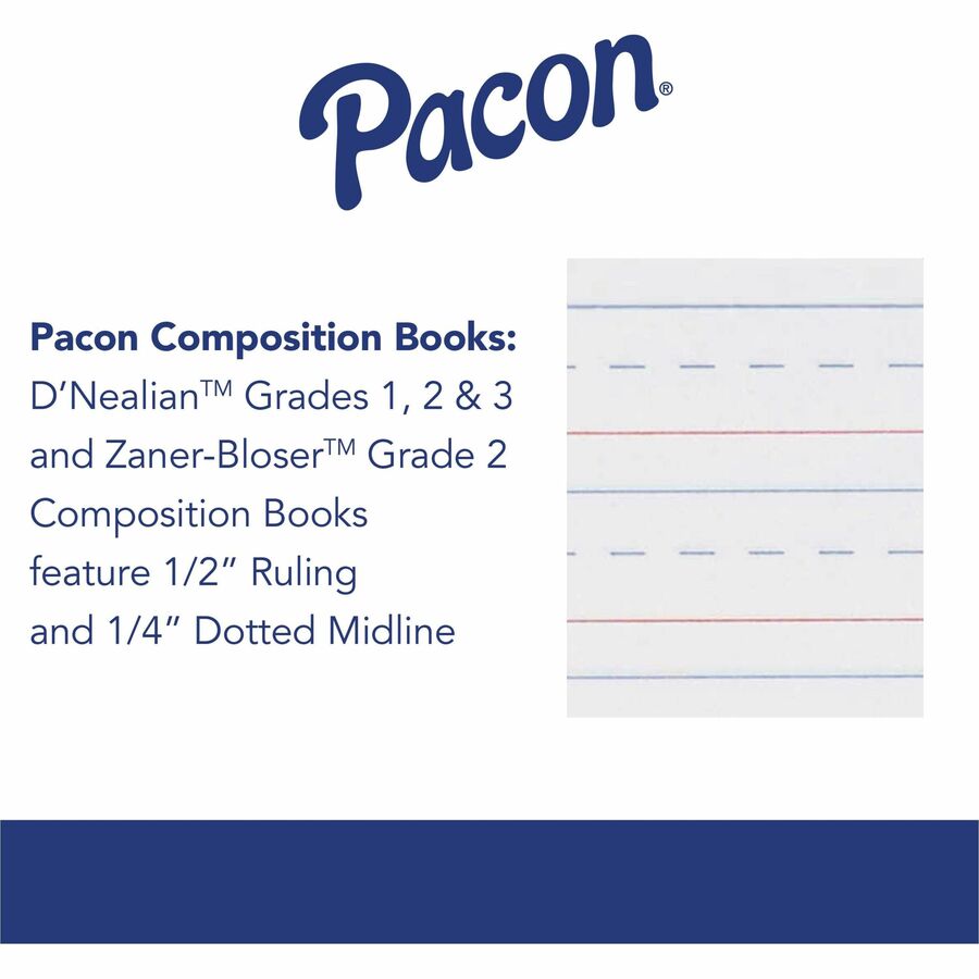Pacon Composition Book - 100 Sheets - 200 Pages - Spiral Bound - Short Way Ruled - 0.50" Ruled - 7 1/2" x 9 3/4" - Blue Cover - 1 Each - 