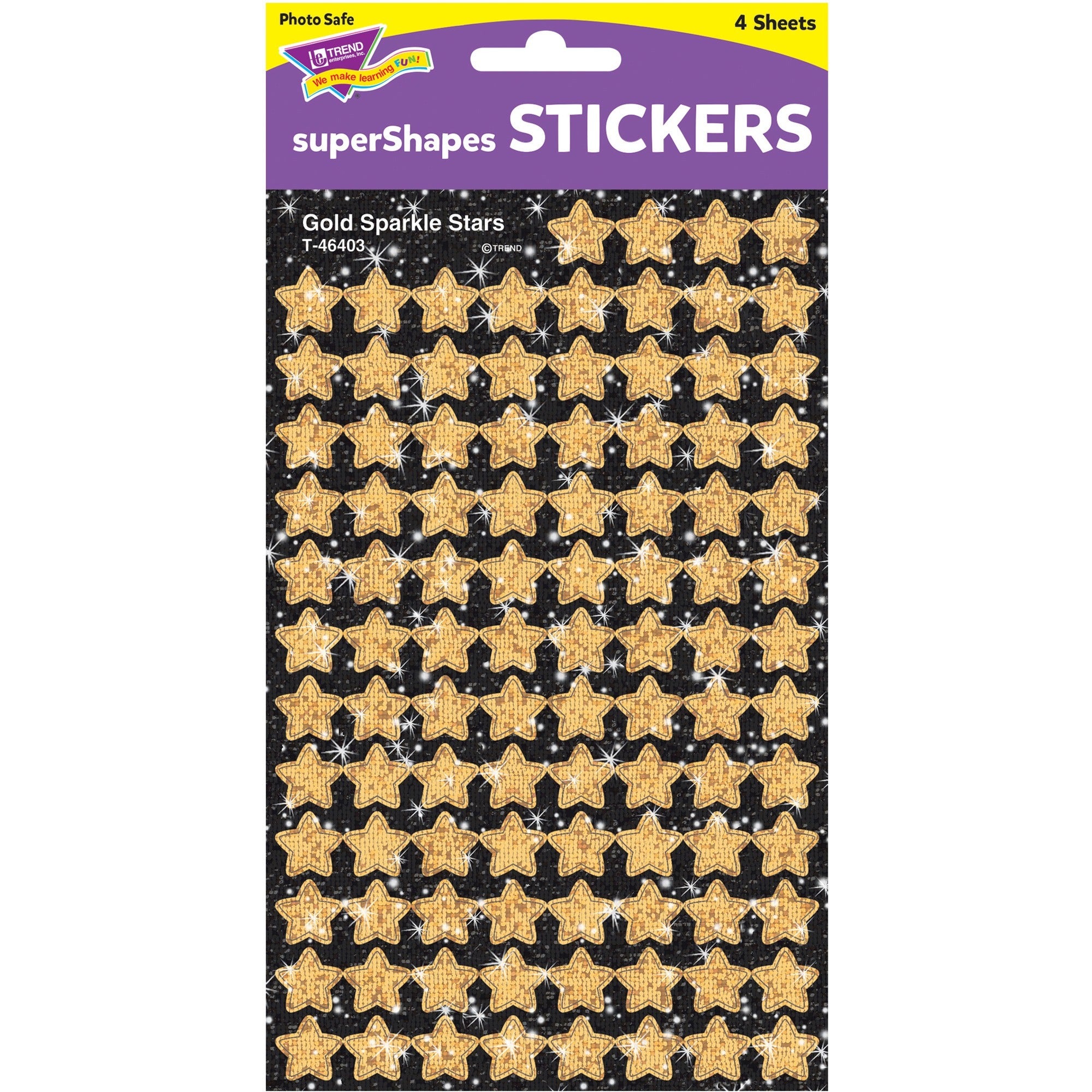Trend Gold Sparkle Stars superShapes Stickers - Sparkle Stars Shape - Self-adhesive - Acid-free, Fade Resistant, Non-toxic, Photo-safe - Gold - 400 / Pack - 