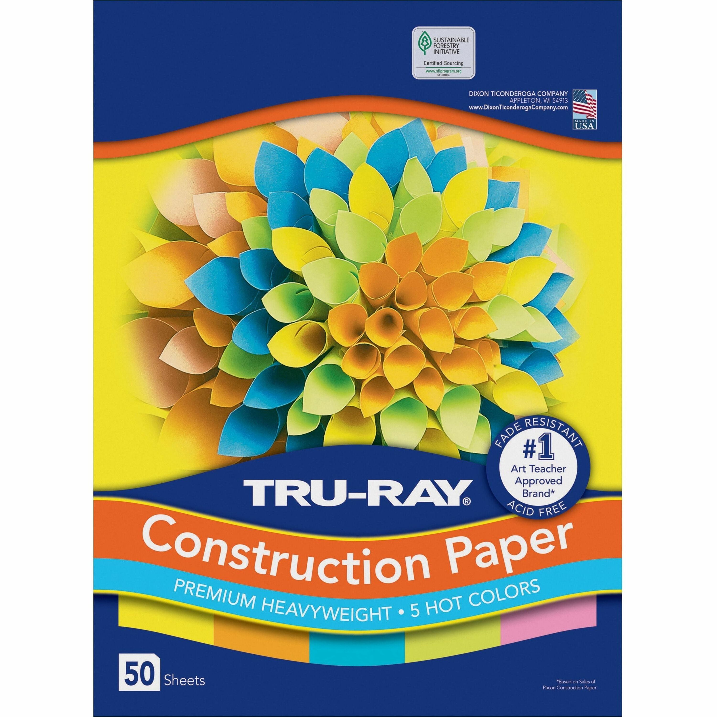 Tru-Ray Construction Paper - Art Project - 18"Width x 12"Length - 50 / Pack - Hot Assorted - Sulphite, Paper - 1
