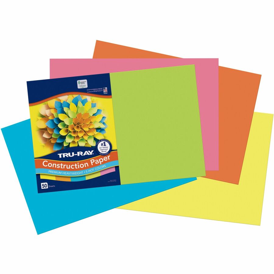 Tru-Ray Construction Paper - Art Project - 18"Width x 12"Length - 50 / Pack - Hot Assorted - Sulphite, Paper - 3