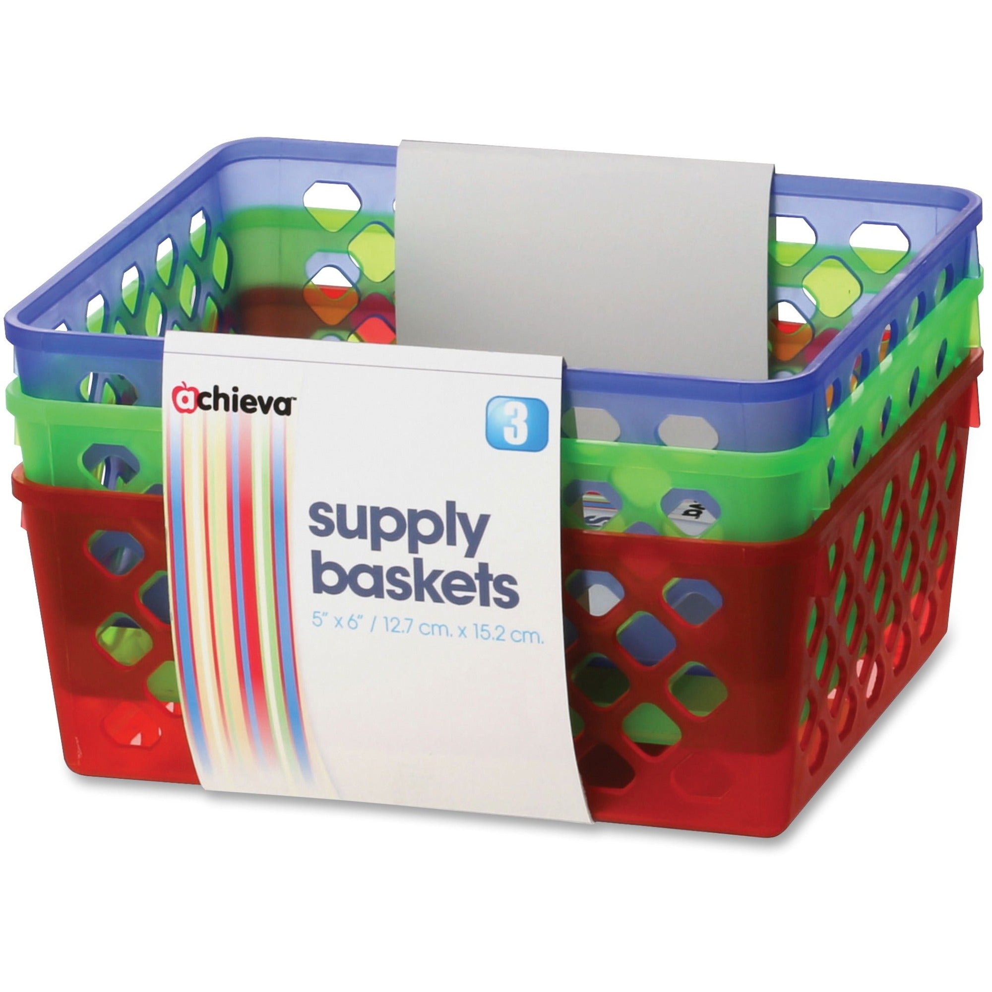 Officemate Achieva Supply Baskets - 2.4" Height x 8.1" Width x 5" Depth - Red, Green, Blue - 