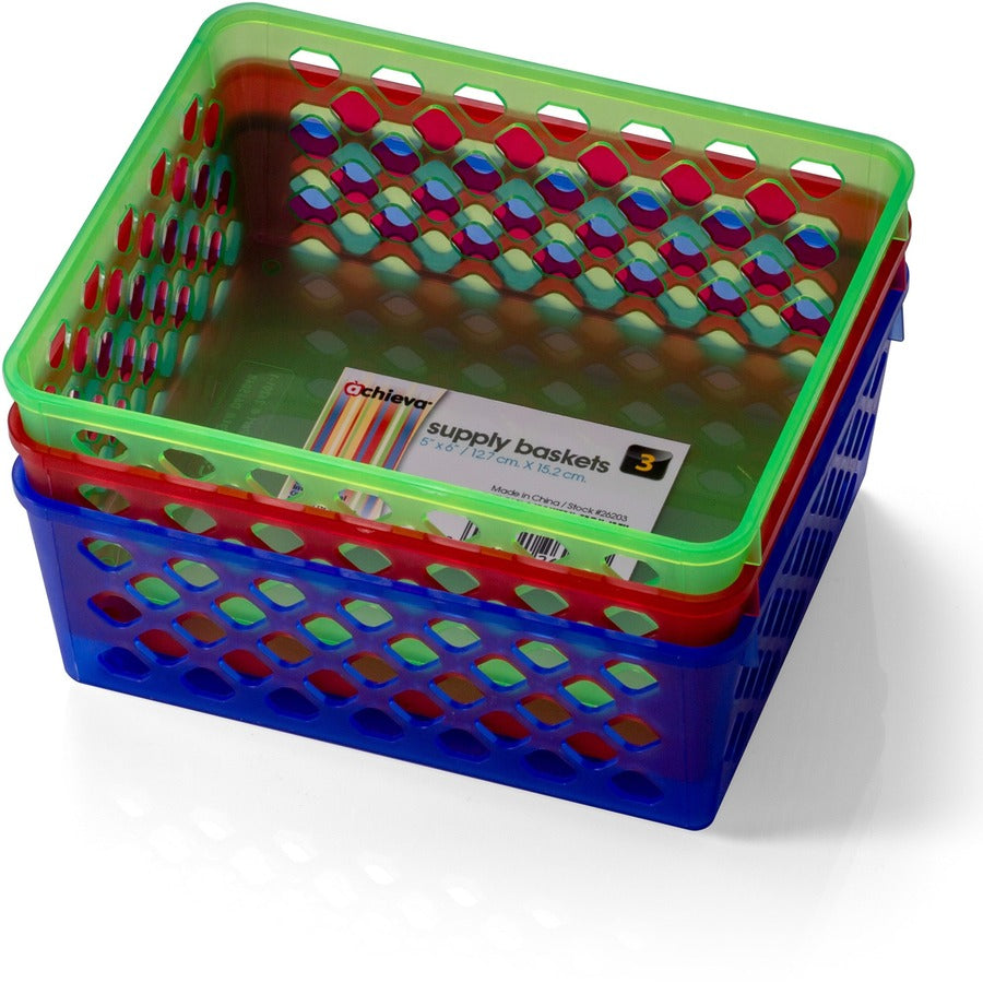 Officemate Achieva Supply Baskets - 2.4" Height x 8.1" Width x 5" Depth - Red, Green, Blue - 