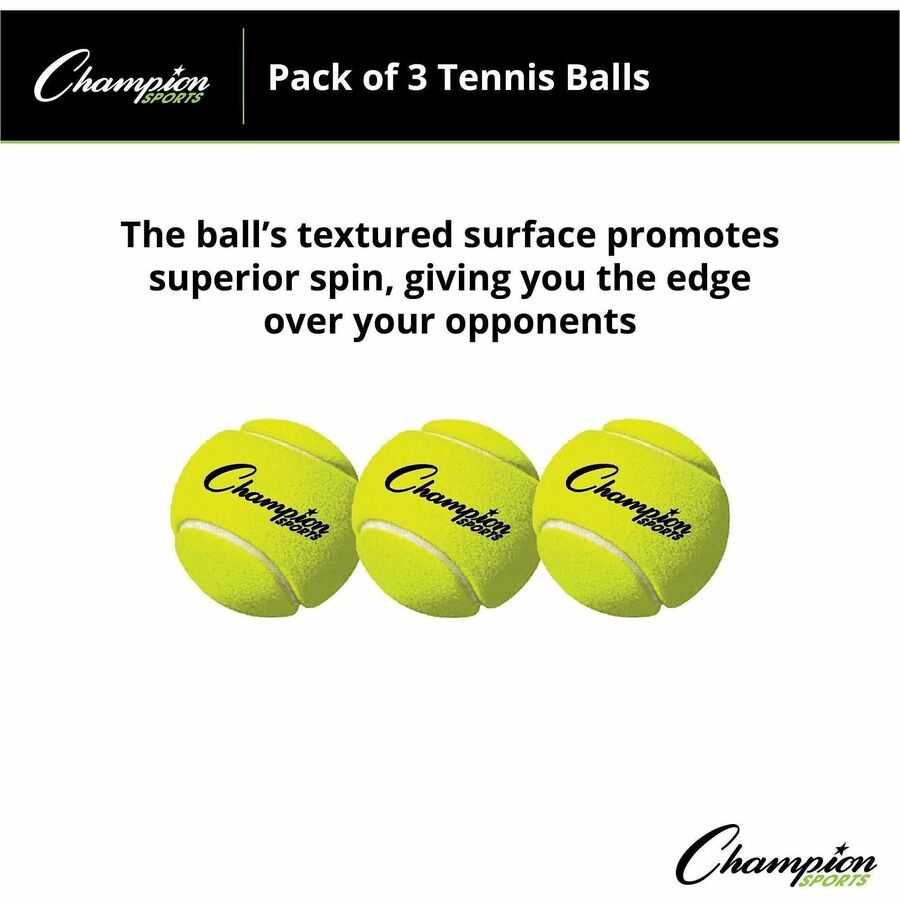 Tennis Balls, 2.5" Diameter, Yellow, 3/Pack