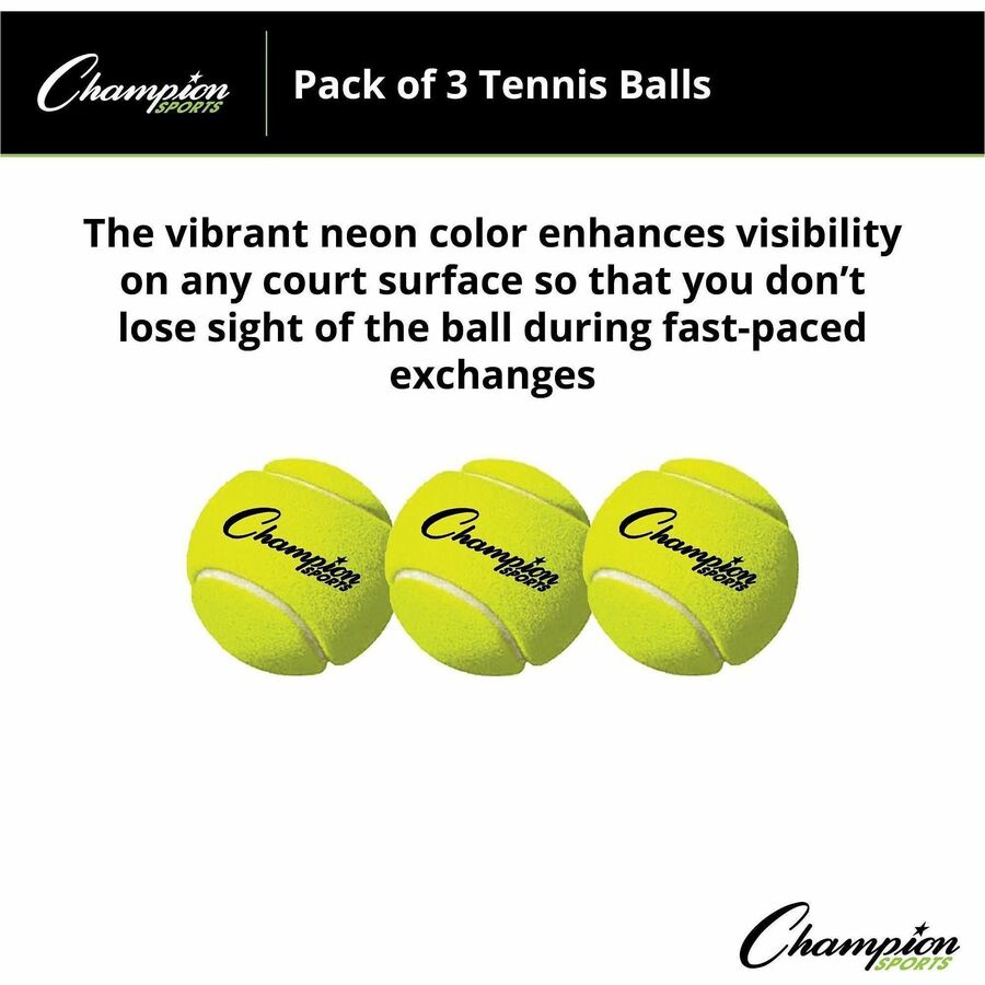 Tennis Balls, 2.5" Diameter, Yellow, 3/Pack