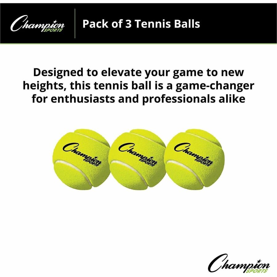 Tennis Balls, 2.5" Diameter, Yellow, 3/Pack