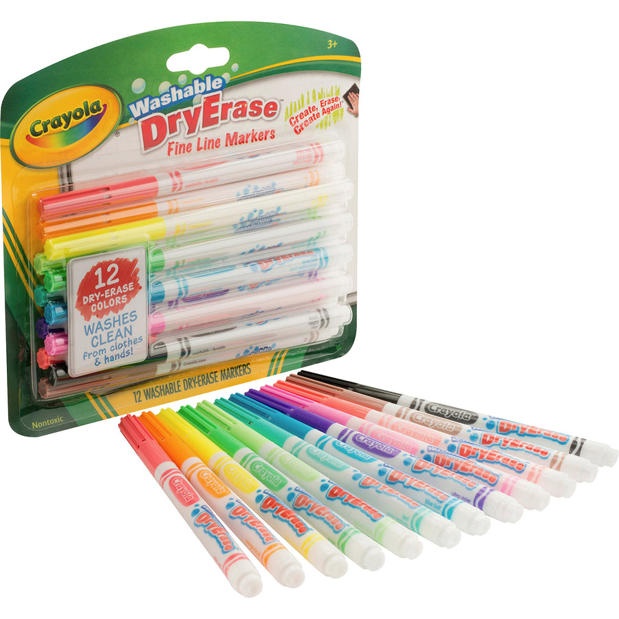 Crayola Washable Dry Erase Fine Line Markers - Fine Marker Point - Bullet Marker Point Style - Assorted - 12 / Set - 