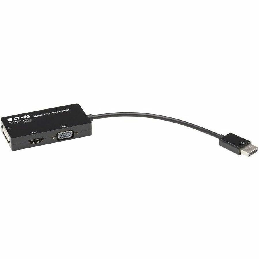 Tripp Lite by Eaton DisplayPort to VGA/DVI/HDMI All-in-One Converter Adapter DP ver 1.2 4K 30 Hz HDMI - DisplayPort/HDMI/DVI/VGA for Audio/Video Device, Notebook, Tablet, Monitor, Projector, TV - 6" - 1 x DisplayPort Male Digital Audio/Video - 1 x HD