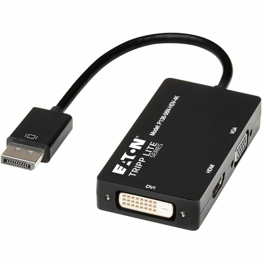 Tripp Lite by Eaton DisplayPort to VGA/DVI/HDMI All-in-One Converter Adapter DP ver 1.2 4K 30 Hz HDMI - DisplayPort/HDMI/DVI/VGA for Audio/Video Device, Notebook, Tablet, Monitor, Projector, TV - 6" - 1 x DisplayPort Male Digital Audio/Video - 1 x HD