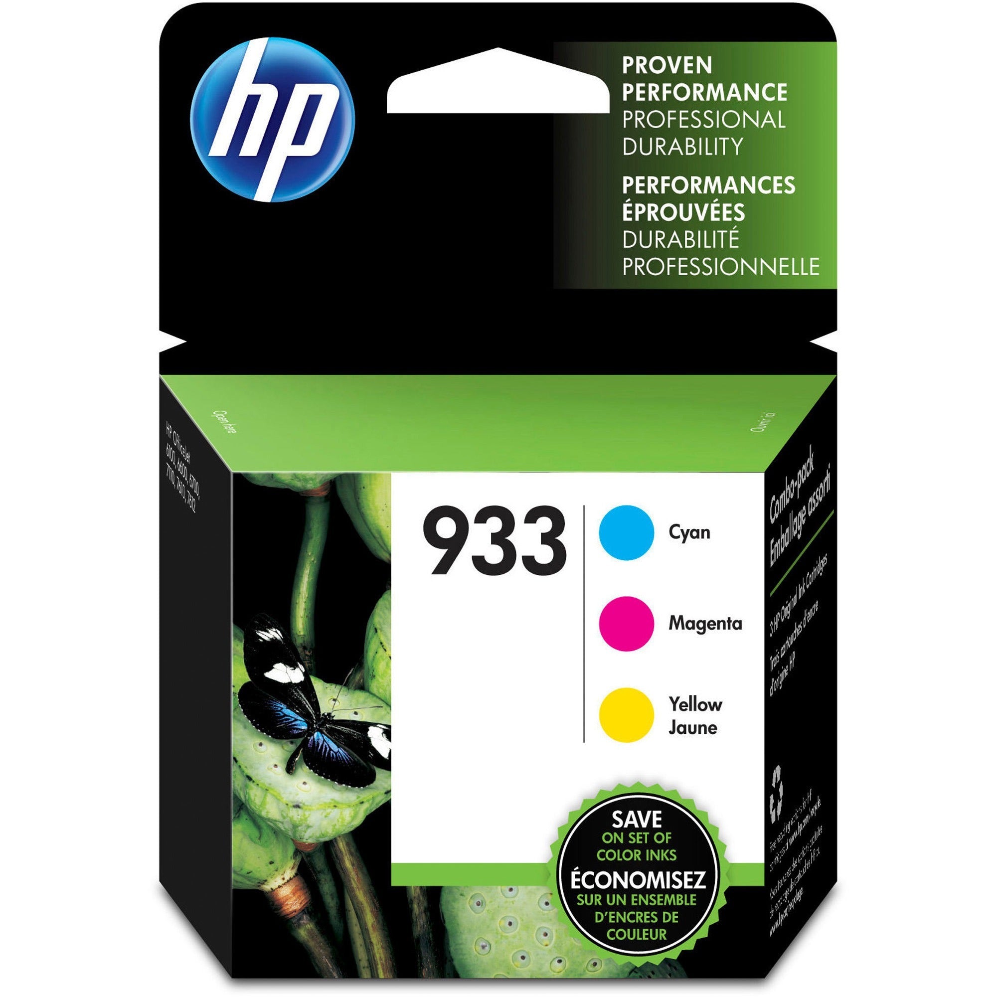 HP 933, (N9H56FN) 3-Pack Cyan/Magenta/Yellow Original Ink Cartridges - 1