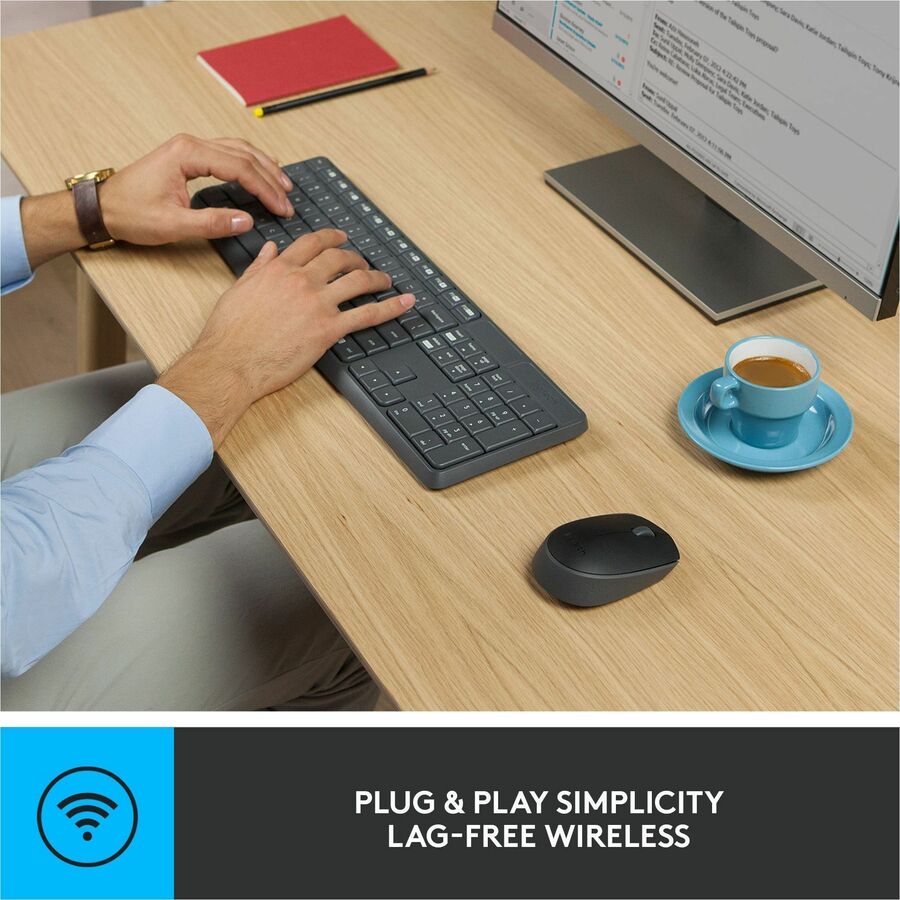 Logitech MK235 Keyboard & Mouse (Keyboard English Layout only) - USB Wireless RF - English - Black - USB Wireless RF - Optical - Scroll Wheel - QWERTY - Black - AAA, AA - Compatible with Desktop Computer for PC, Linux, ChromeOS - 1 Pack