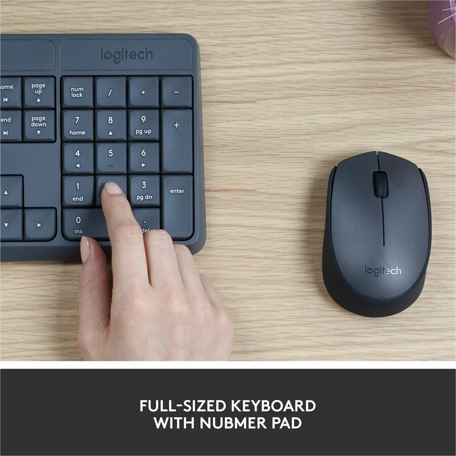Logitech MK235 Keyboard & Mouse (Keyboard English Layout only) - USB Wireless RF - English - Black - USB Wireless RF - Optical - Scroll Wheel - QWERTY - Black - AAA, AA - Compatible with Desktop Computer for PC, Linux, ChromeOS - 1 Pack
