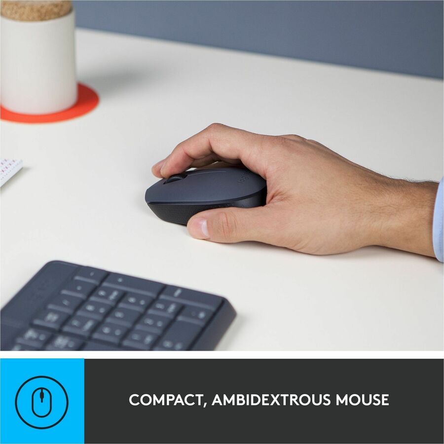 Logitech MK235 Keyboard & Mouse (Keyboard English Layout only) - USB Wireless RF - English - Black - USB Wireless RF - Optical - Scroll Wheel - QWERTY - Black - AAA, AA - Compatible with Desktop Computer for PC, Linux, ChromeOS - 1 Pack